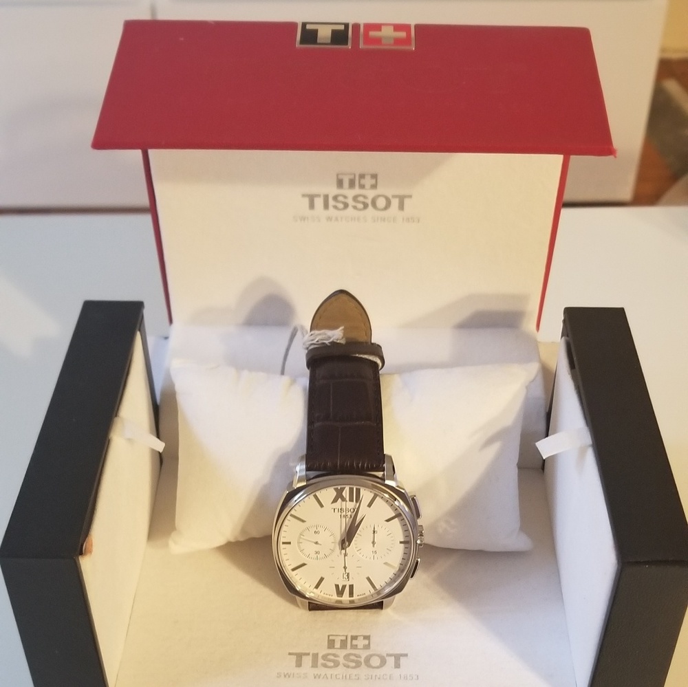 Tissot T Lord Automatic White dial brown leather